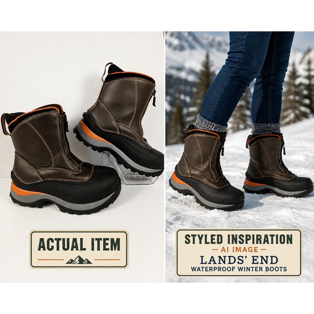 Lands' End Womens Size 7 Mid-Calf Front Zip Insulated Winter Snow Boots Gorpcore